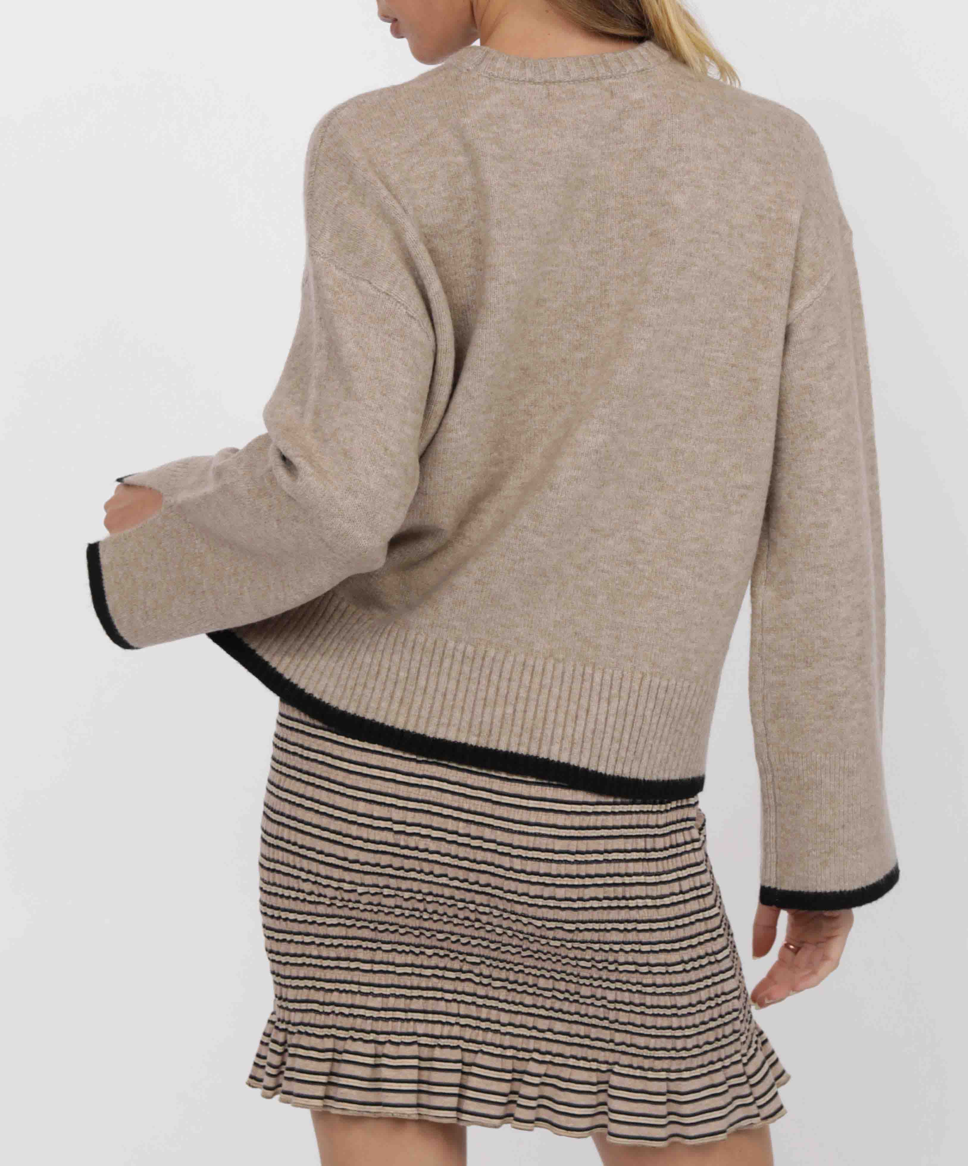 Angelina Cuff Slit Crew Neck Sweater