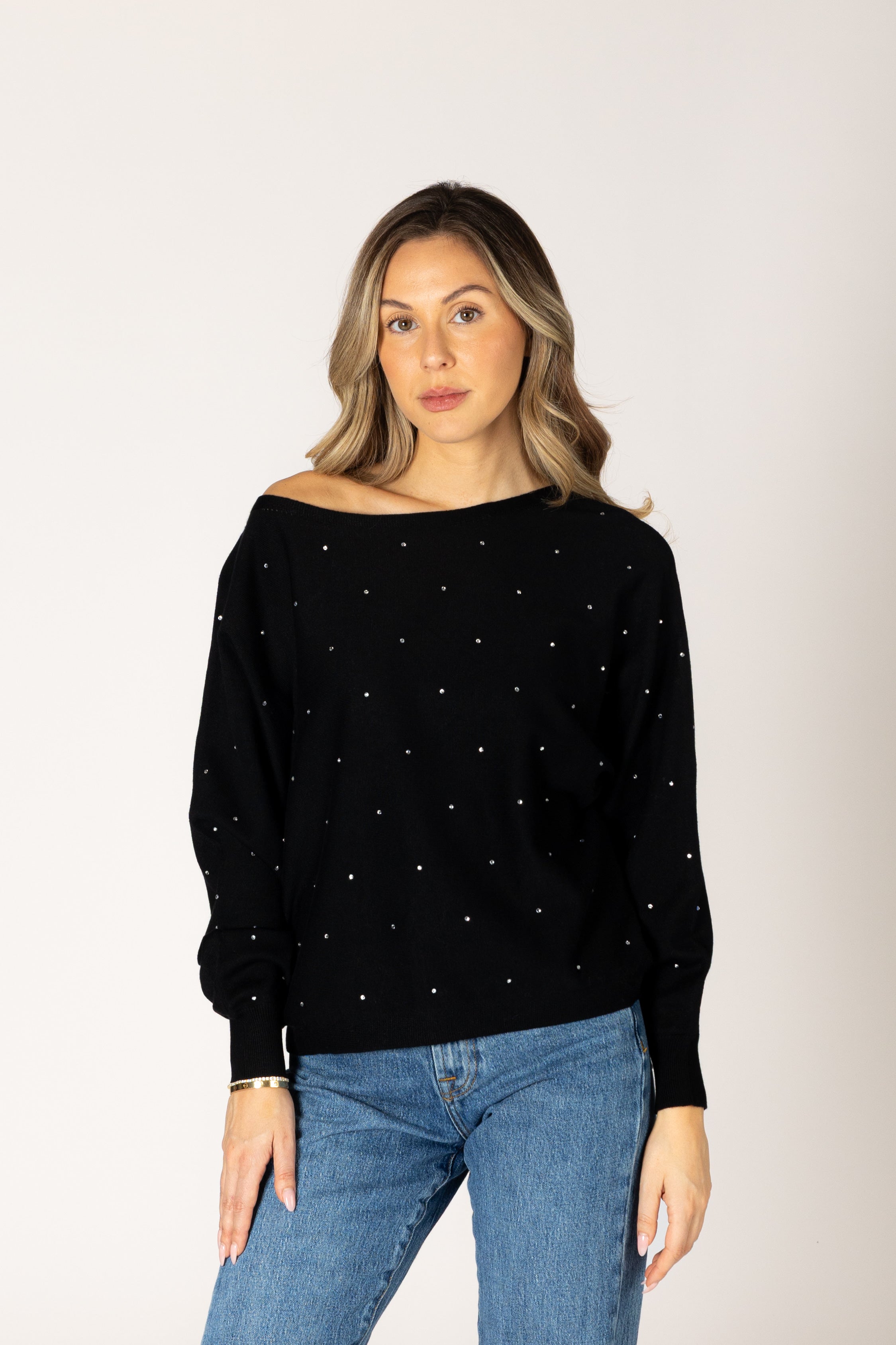 Lightweight Off Shoulder Gem Sweater
