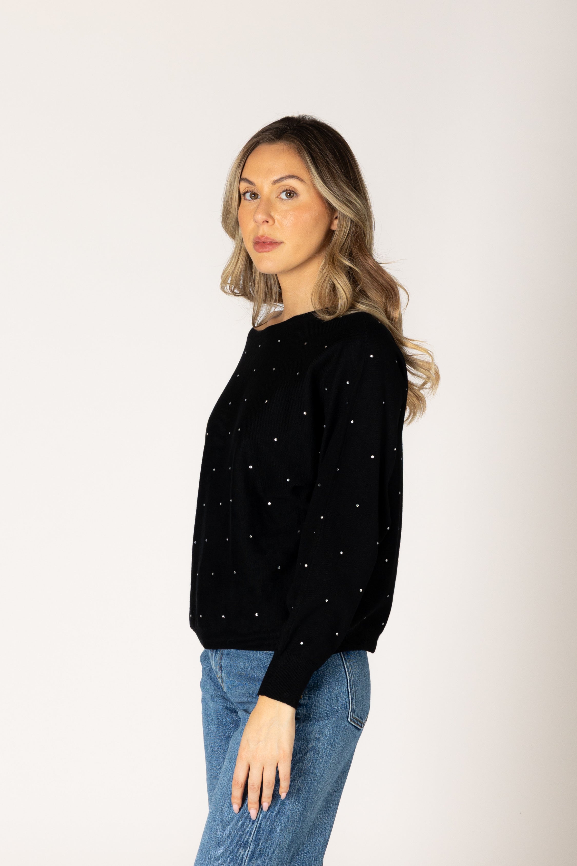 Lightweight Off Shoulder Gem Sweater