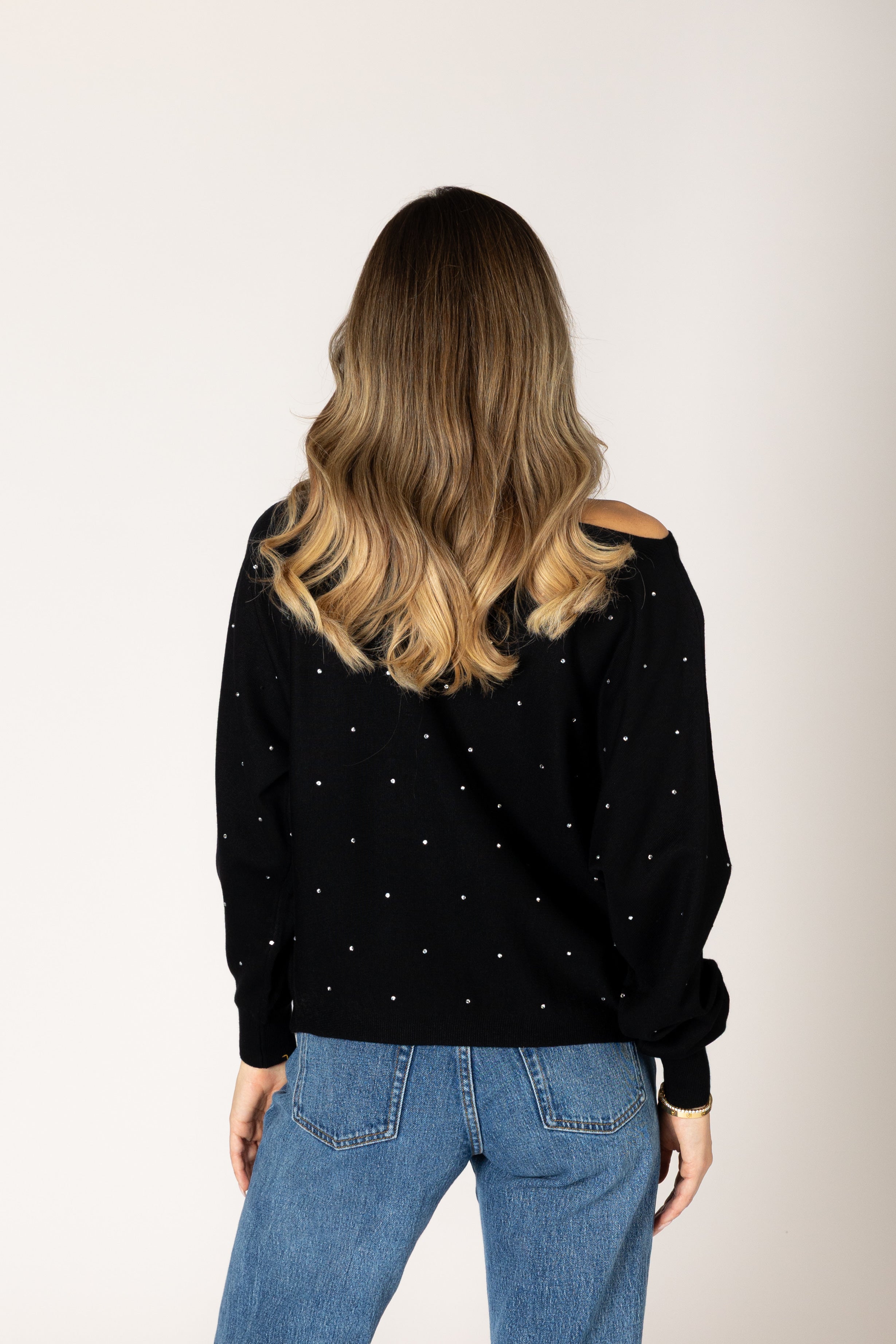 Lightweight Off Shoulder Gem Sweater