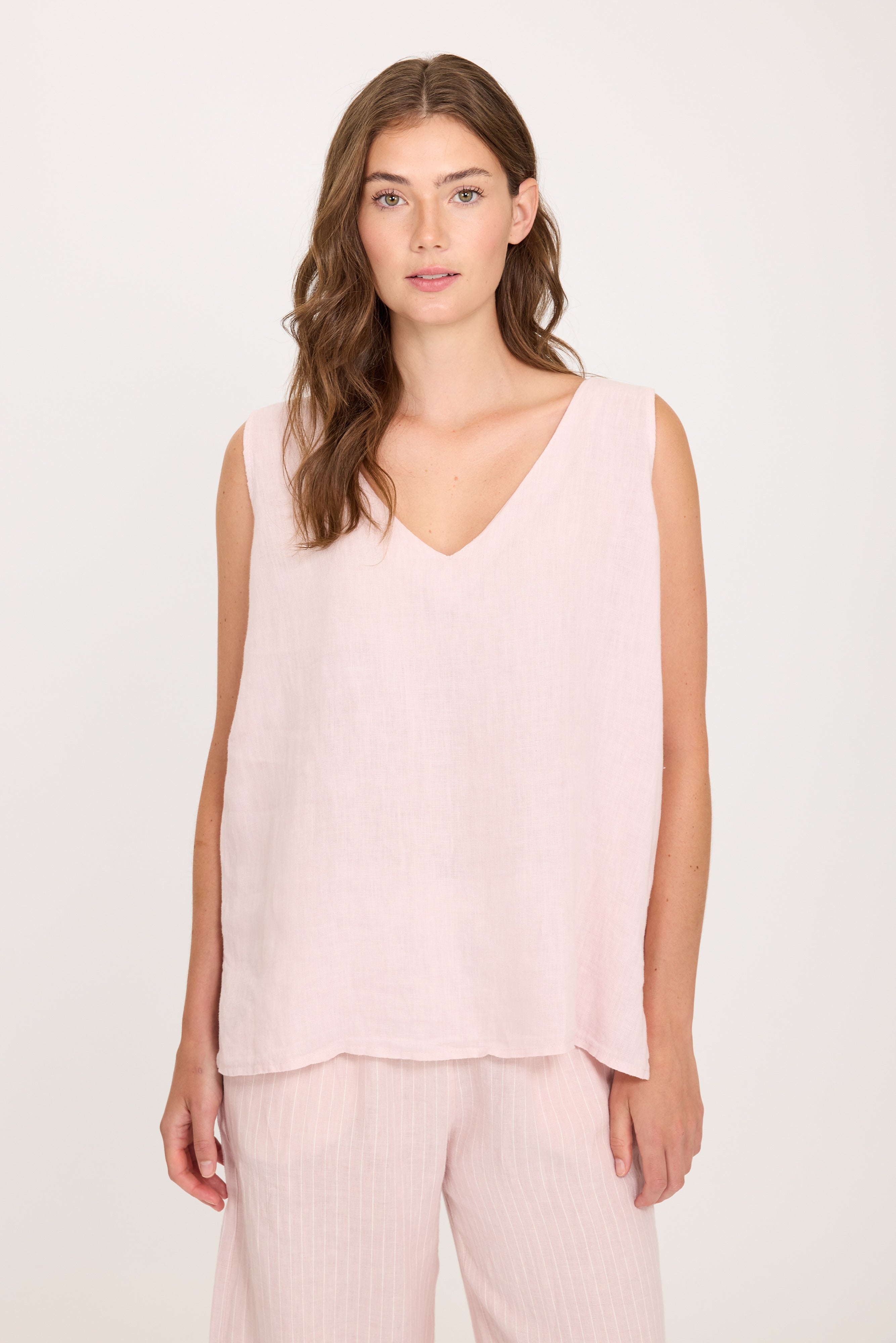 Sleeveless V-Neck Linen Top