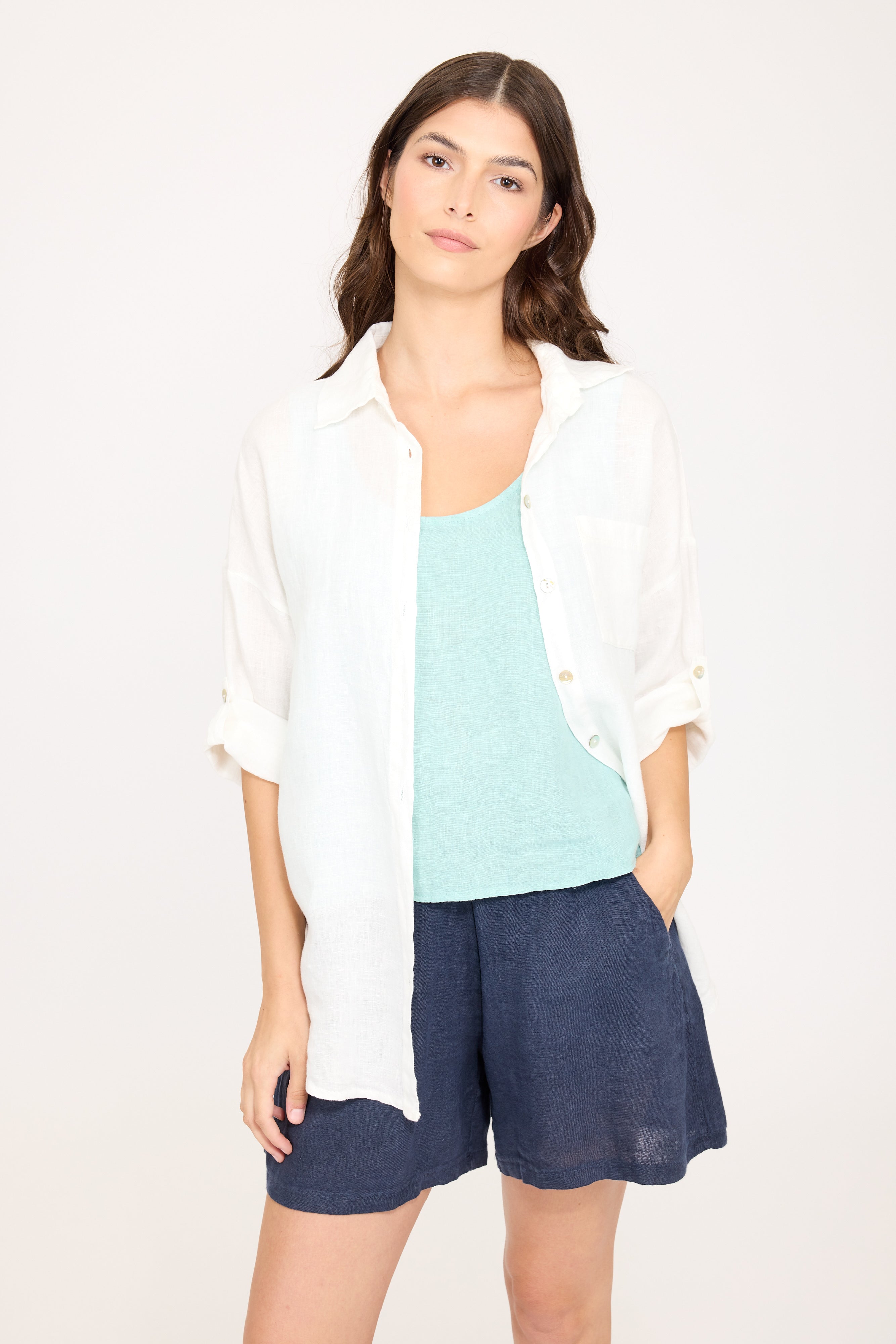 One Pocket Loose Linen Blouse