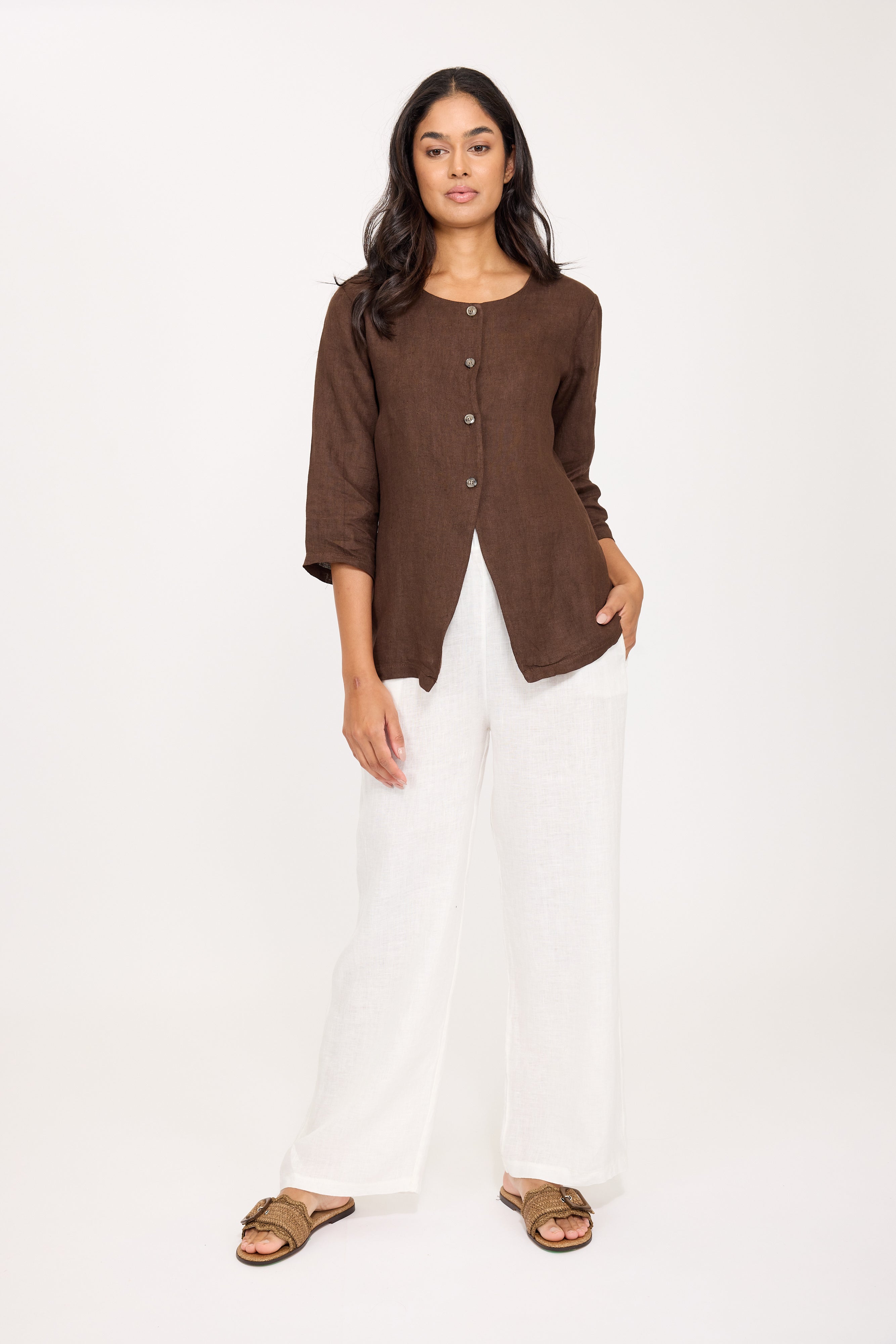 Rounded Open Bottom Linen Jacket