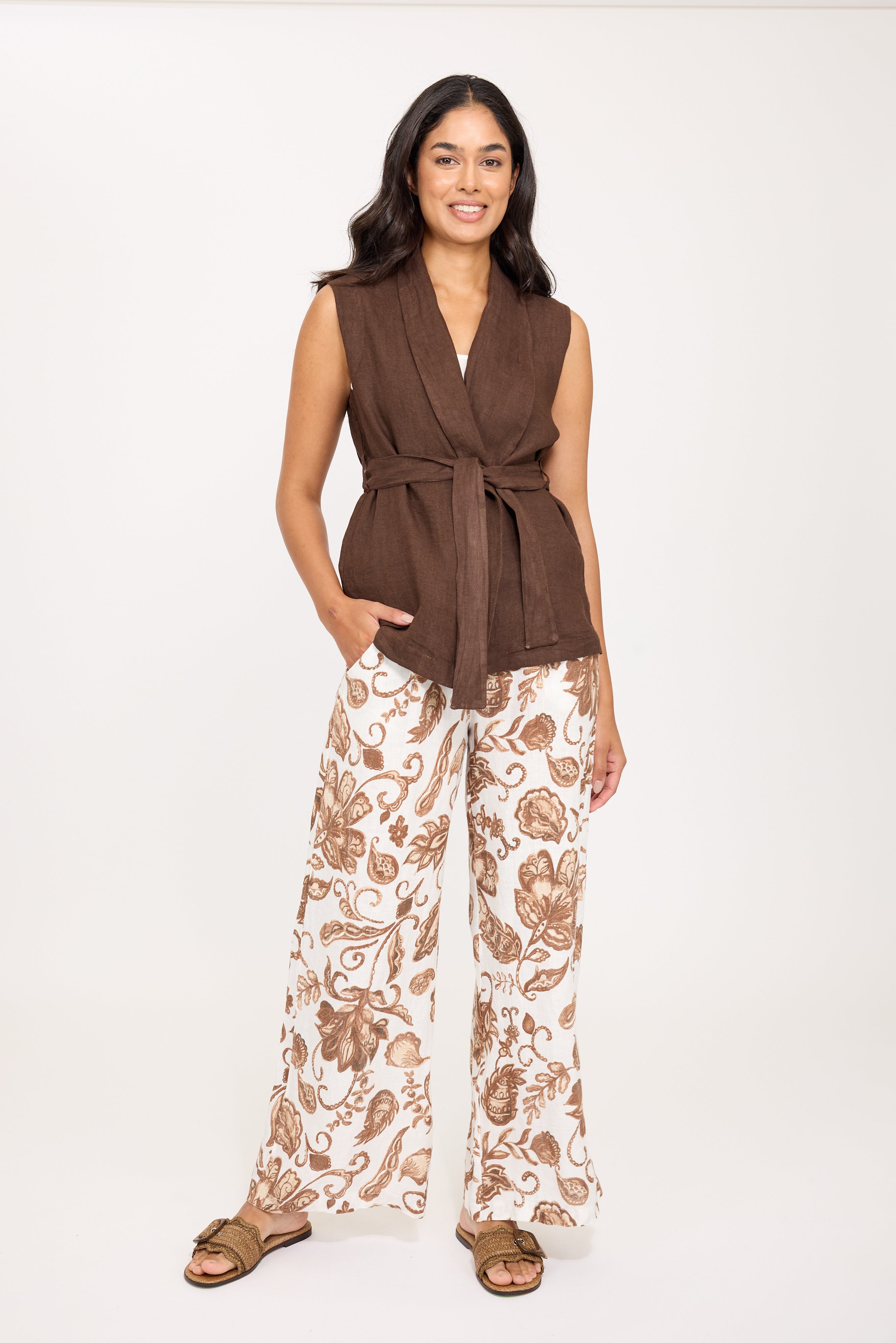 Shawl Collar Linen Vest