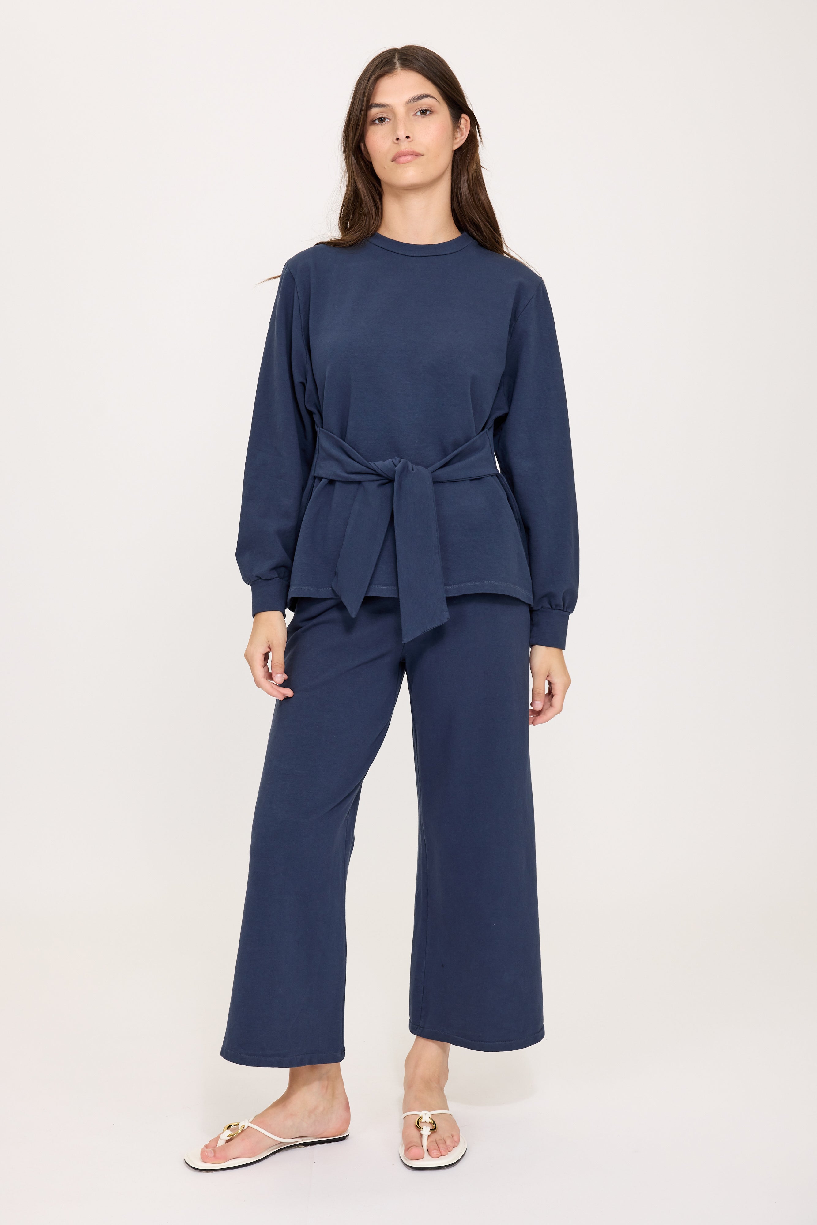Terry Cotton Tie Front Sweater