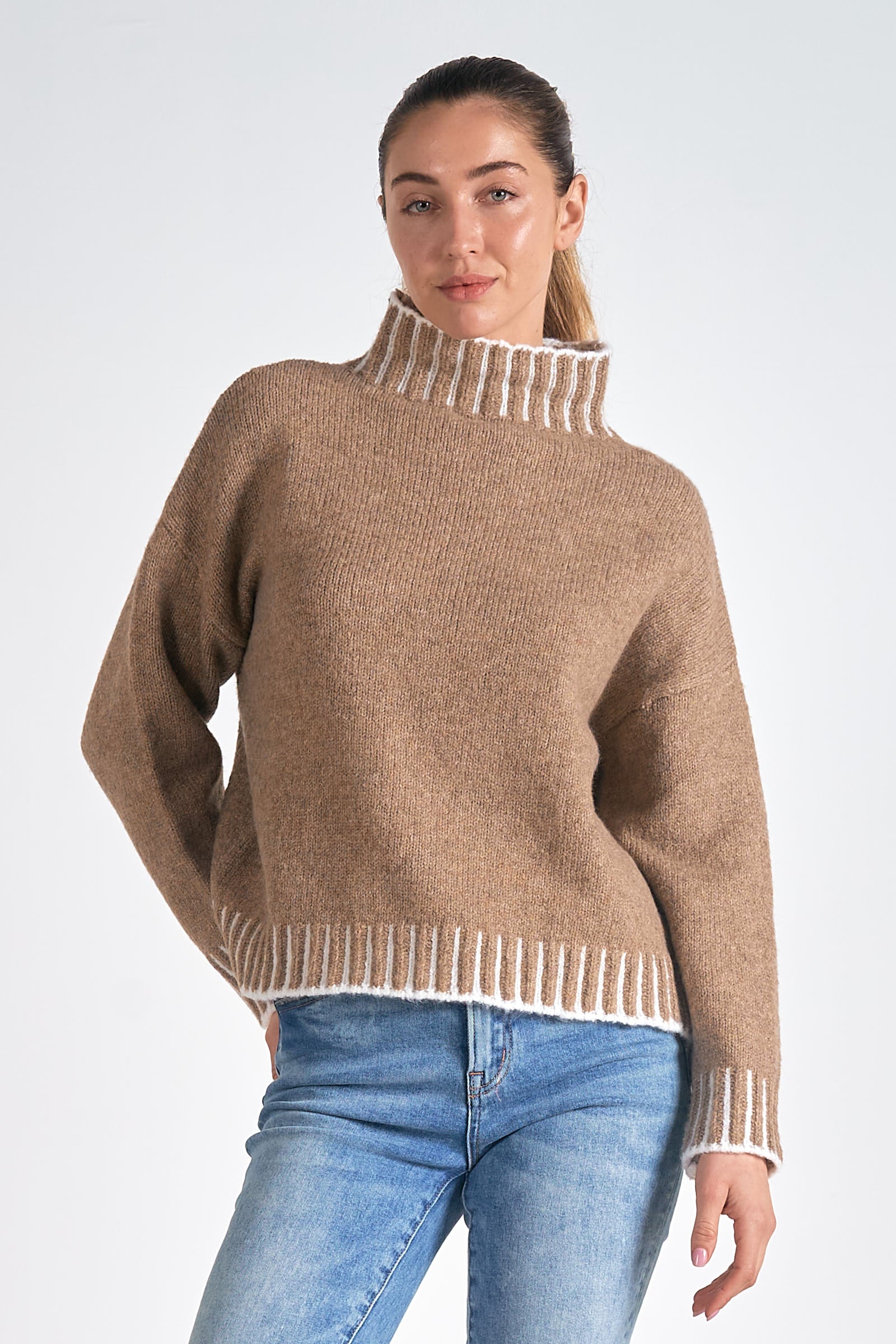 Elan Turtleneck Sweater with Stitching