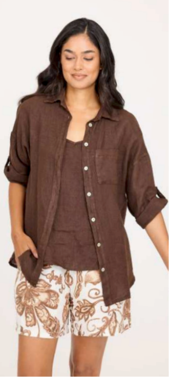 One Pocket Loose Linen Blouse