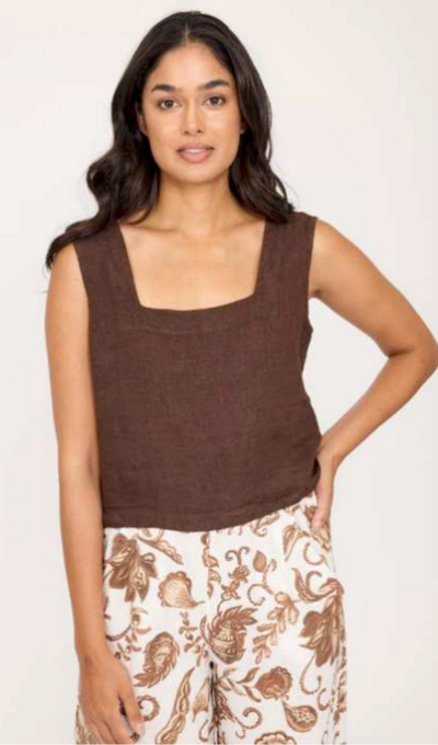 Squared Neck Linen Sleeveless Top