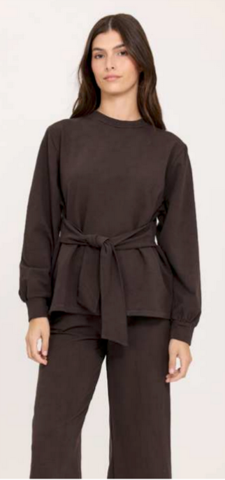 Terry Cotton Tie Front Sweater