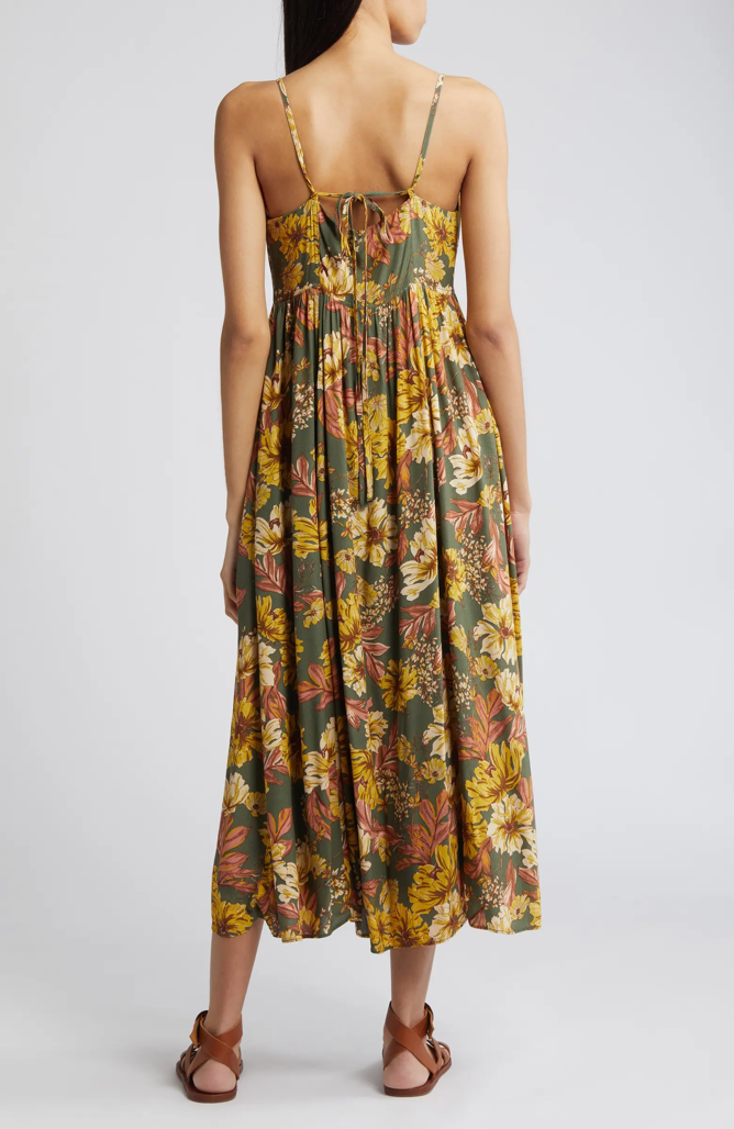 Tie Back Floral Midi Dress