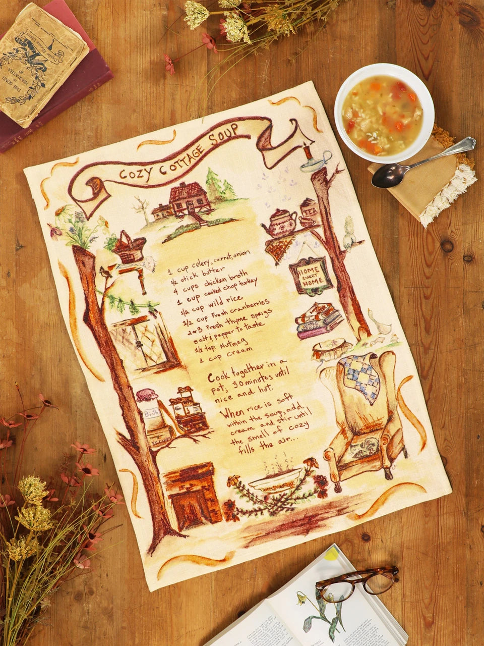 Cozy Cottage Soup Tea Towel