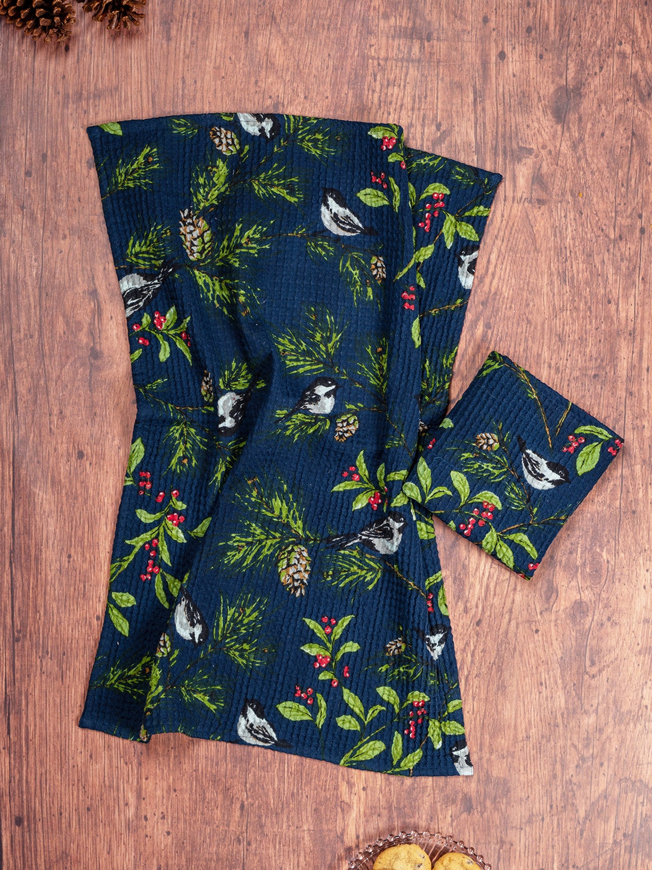 Chickadee Tea Towel - Navy