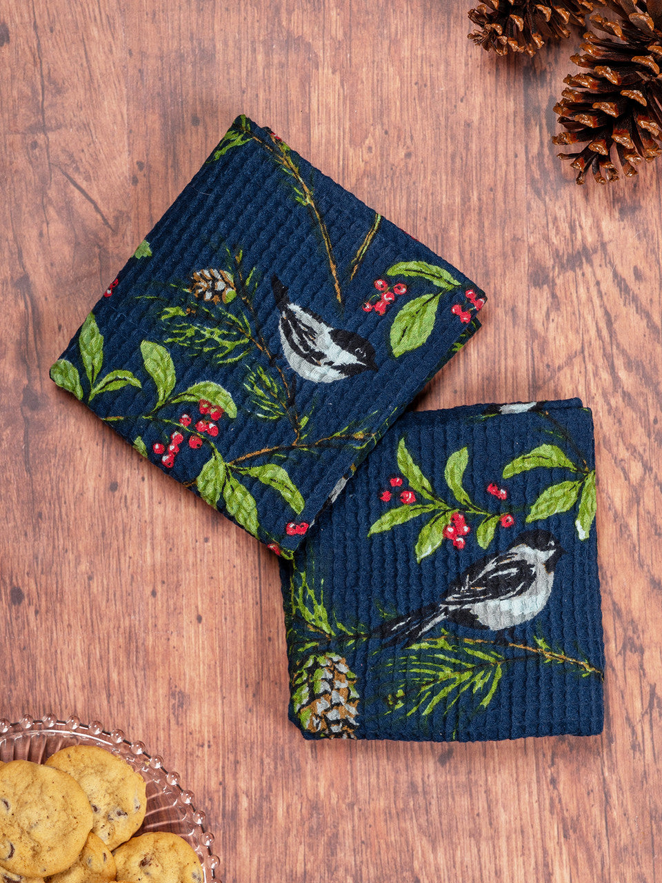 Chickadee Tea Towel - Navy