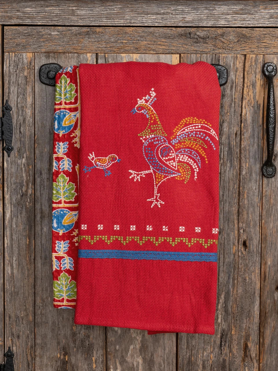 Rambling Rooster Embroidered Tea Towel