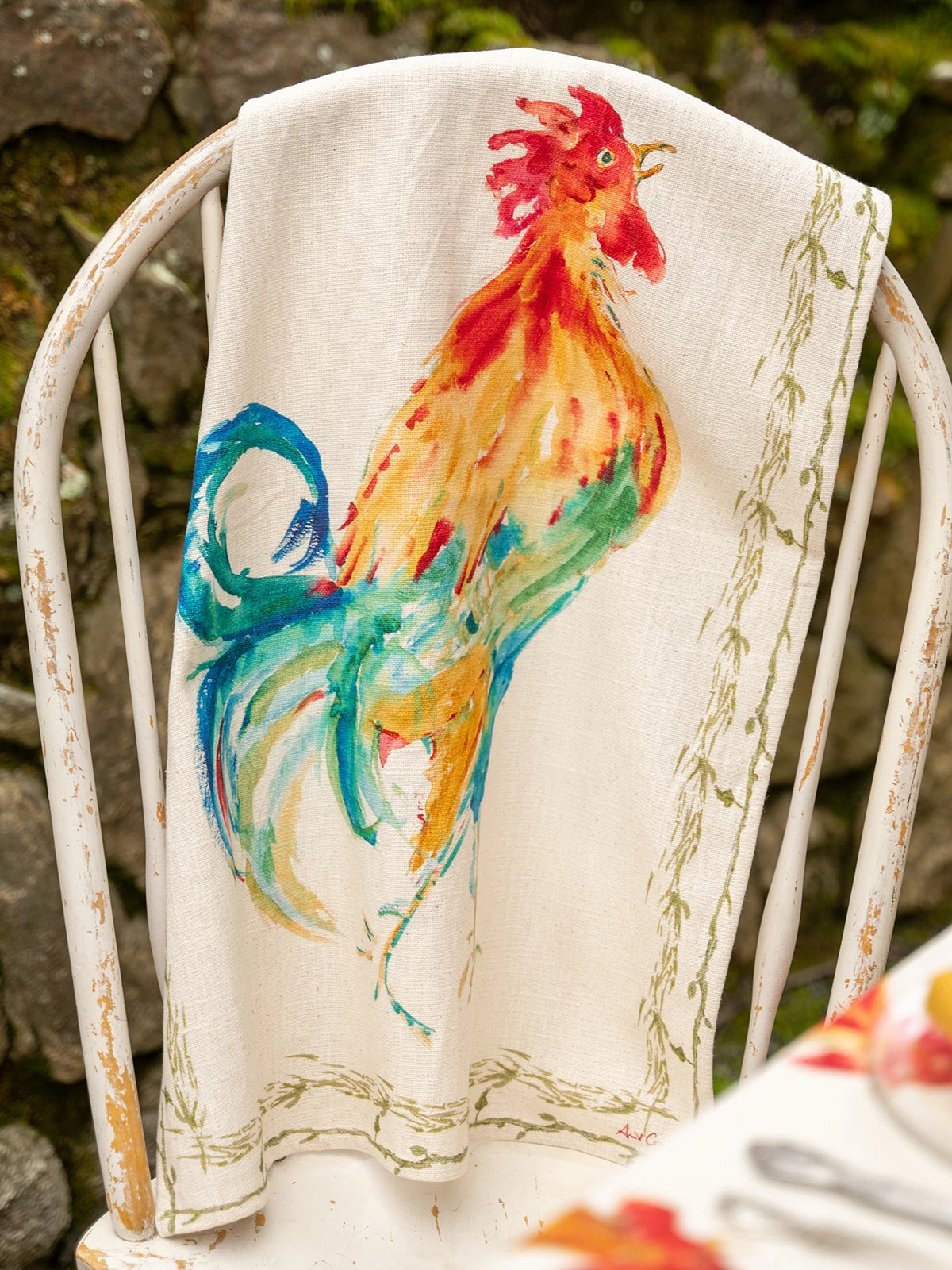 Rooster Watercolor Tea Towel