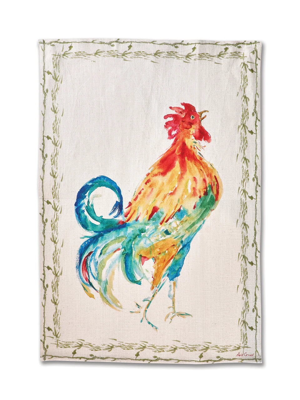 Rooster Watercolor Tea Towel
