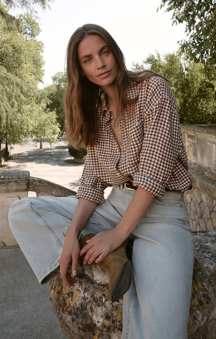 River Plaid Button Up in Chocolate Cherry