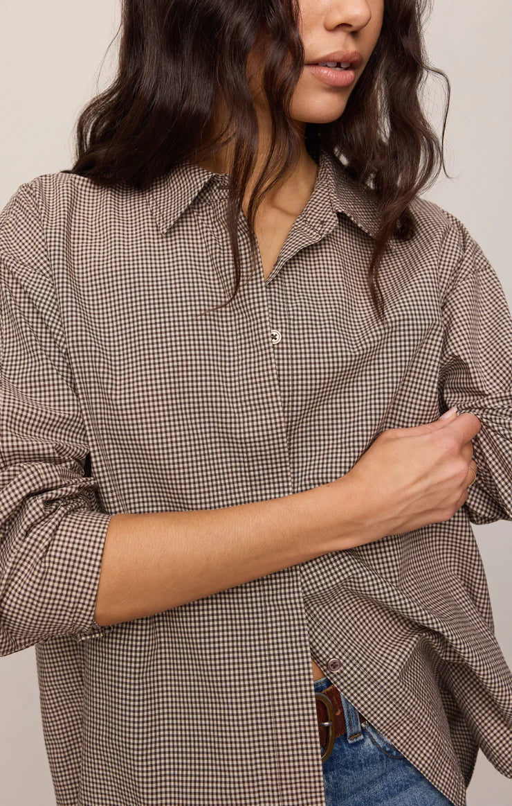 On Duty Gingham Button Up Top