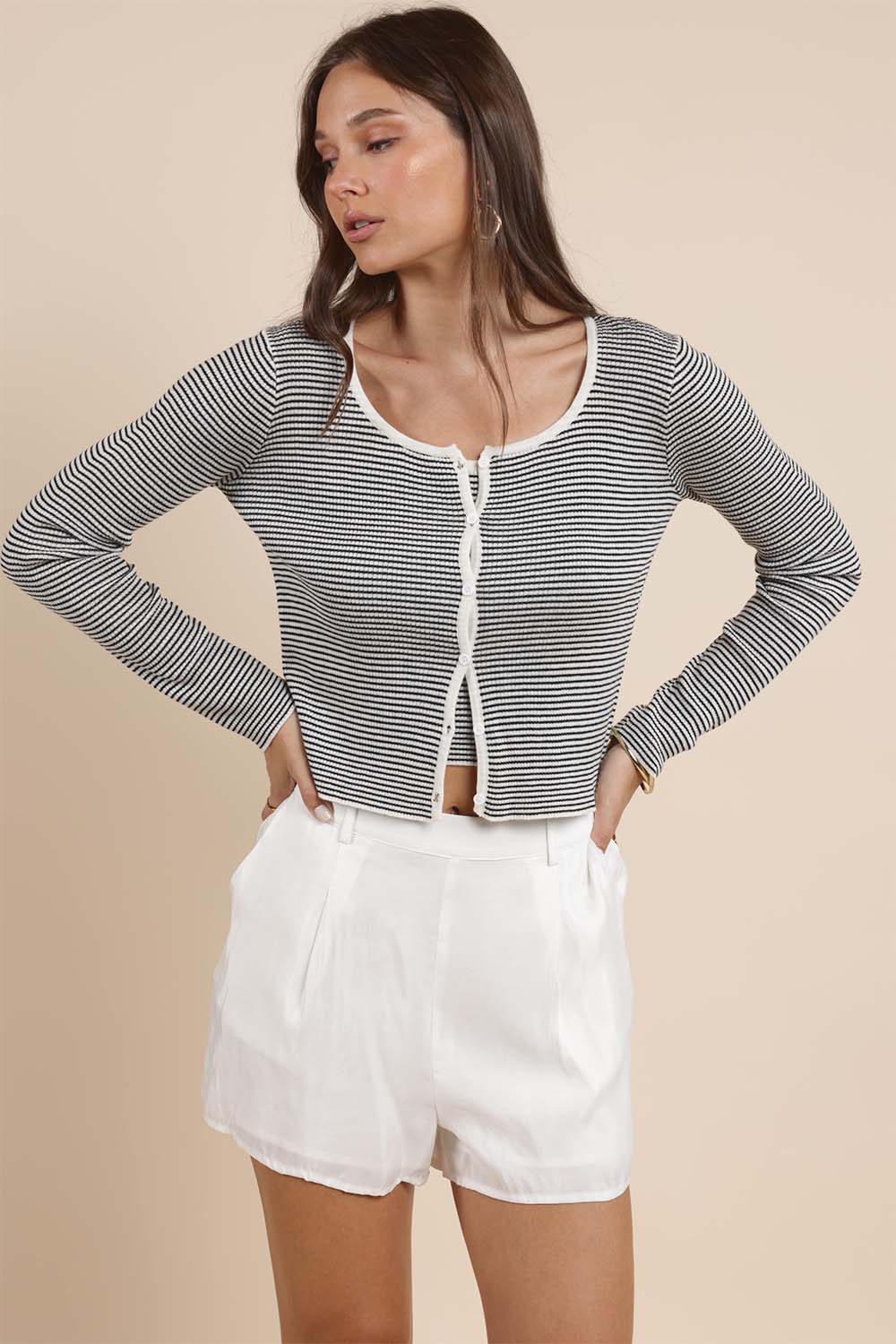 Pester Button Striped Cardigan