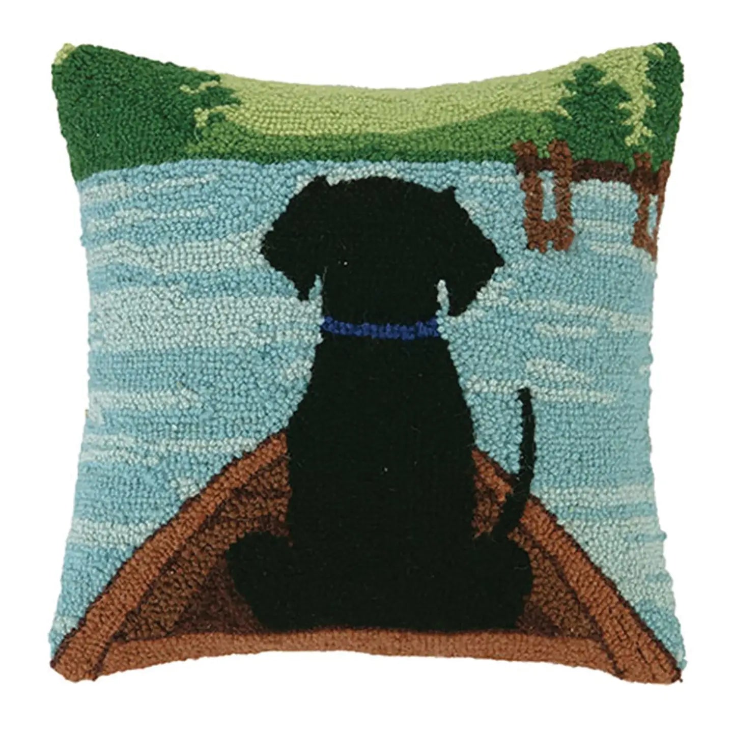 Black Lab in Canoe Hooked Pillow