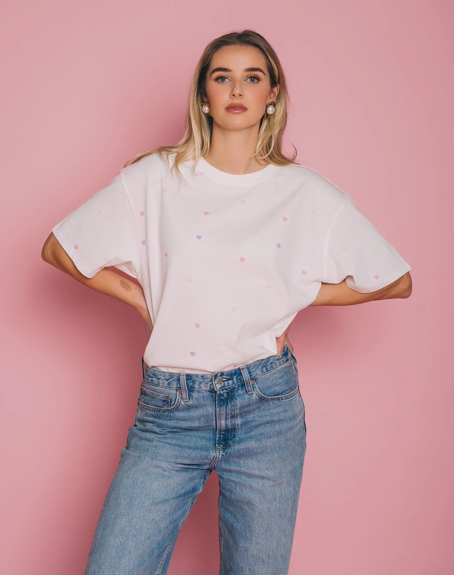 All Over Tiny Heart Oversized Boxy Tee