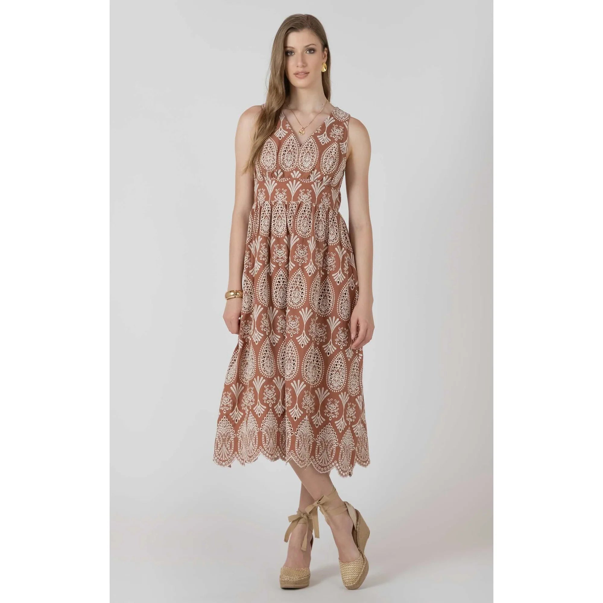 V Neck Eyelet Dress