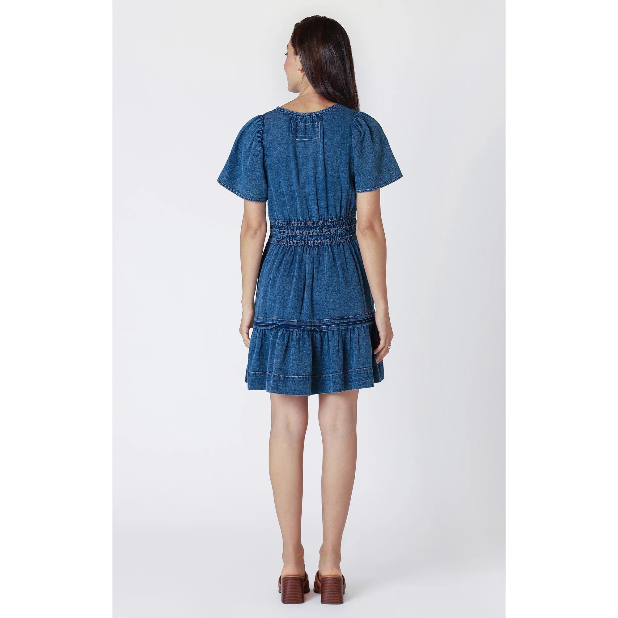 Tiered Denim Effect Mini Dress