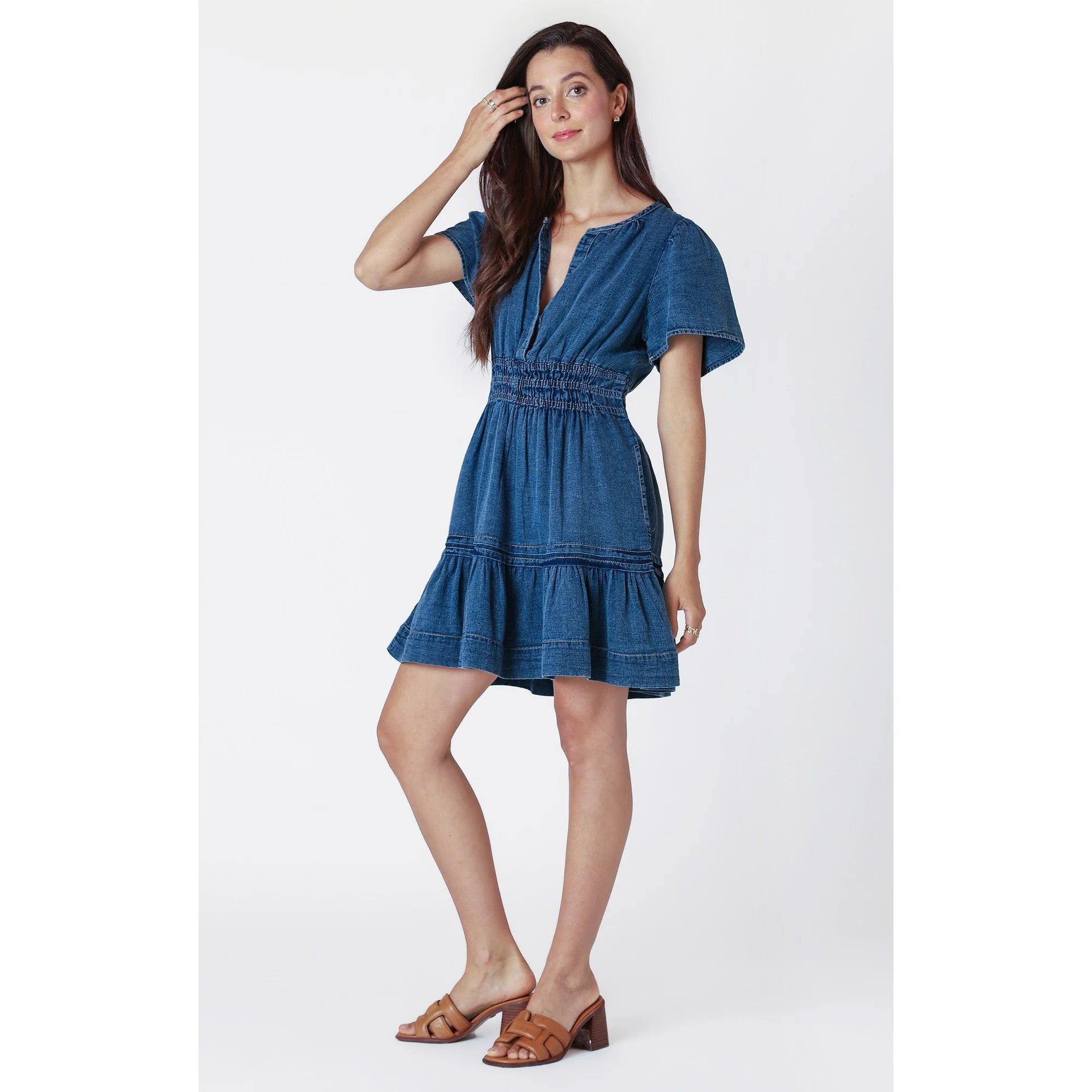 Tiered Denim Effect Mini Dress