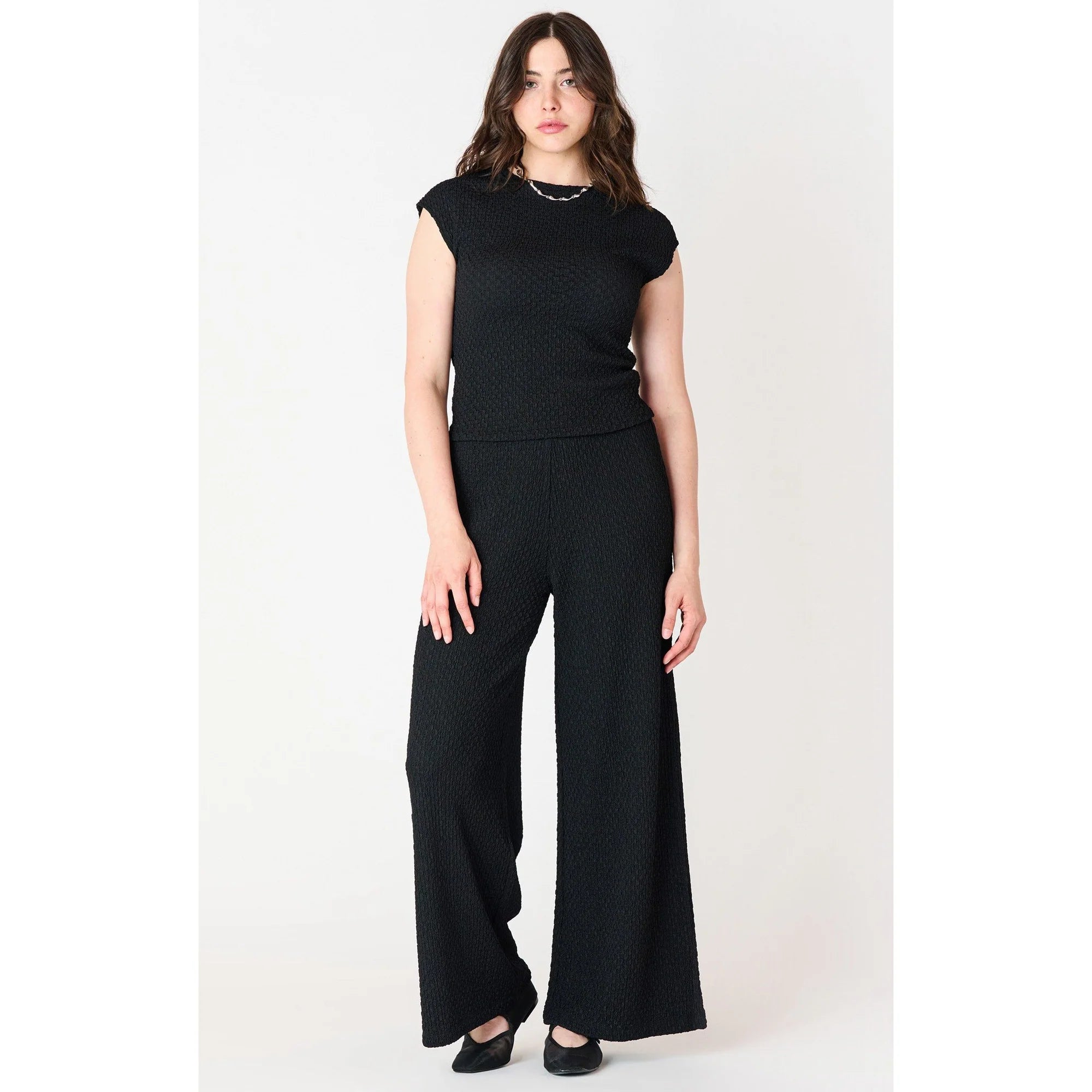 Textured Flowy Wide Leg Pants