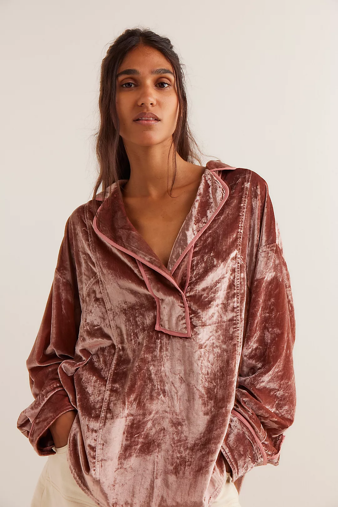 Free People Luxy Solid Velvet Shirt