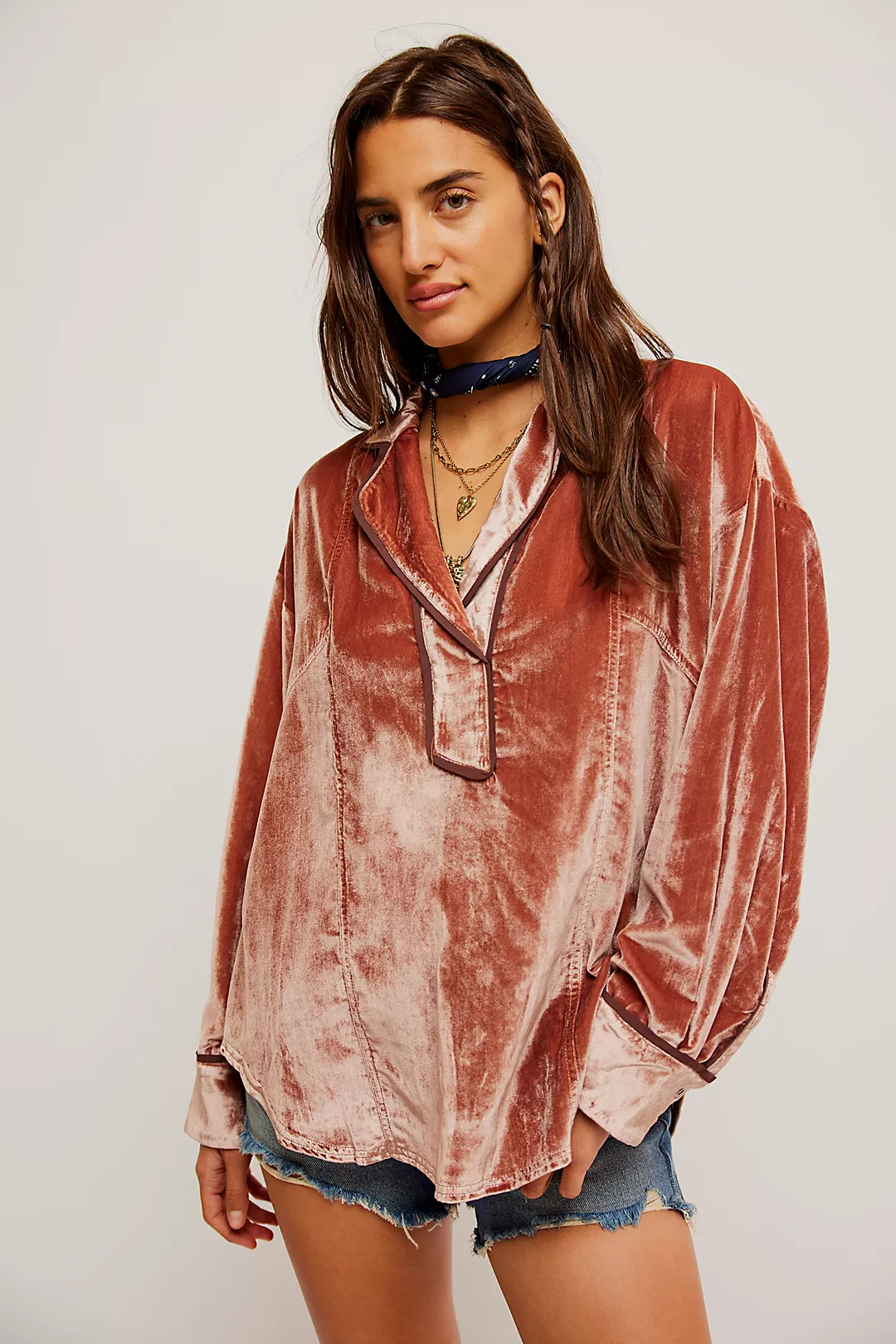 Free People Luxy Solid Velvet Shirt