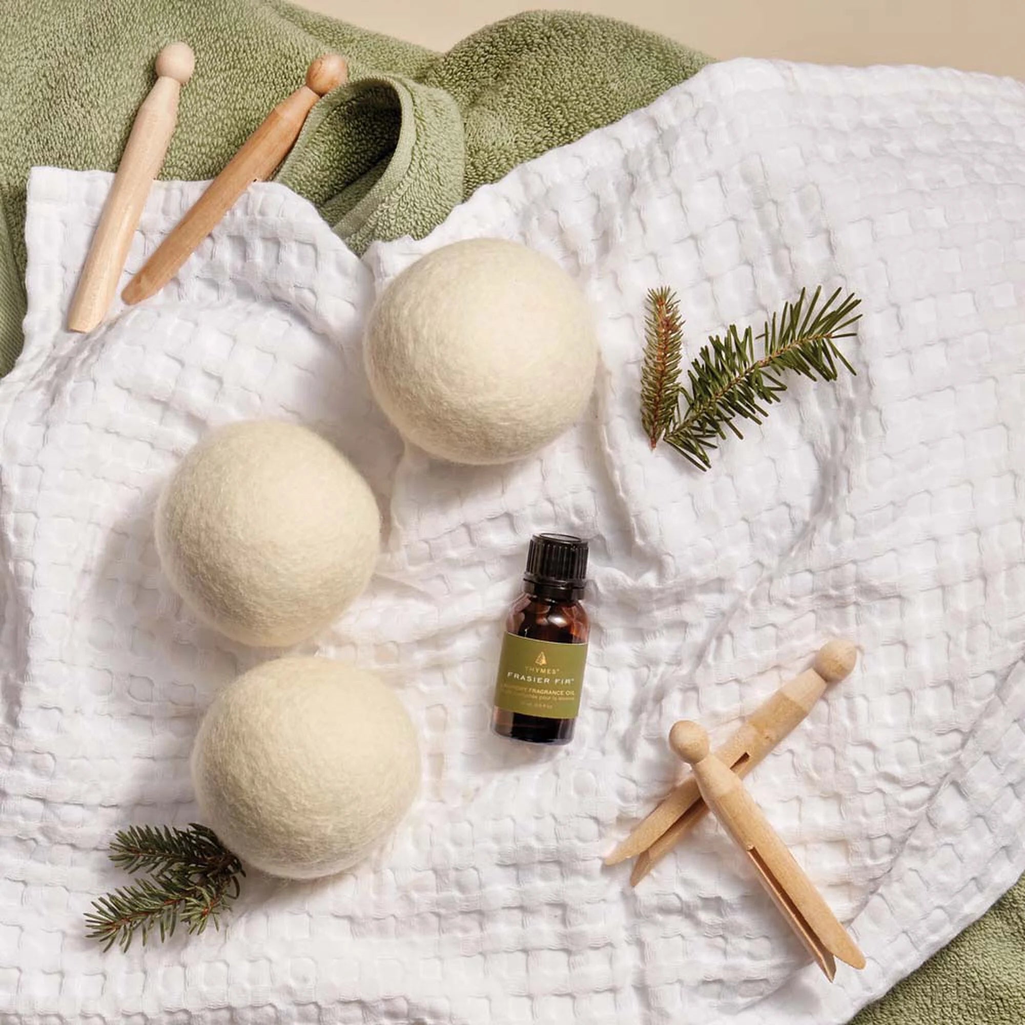 Frasier Fir Wool Dryer Ball & Laundry Fragrance Oil Set