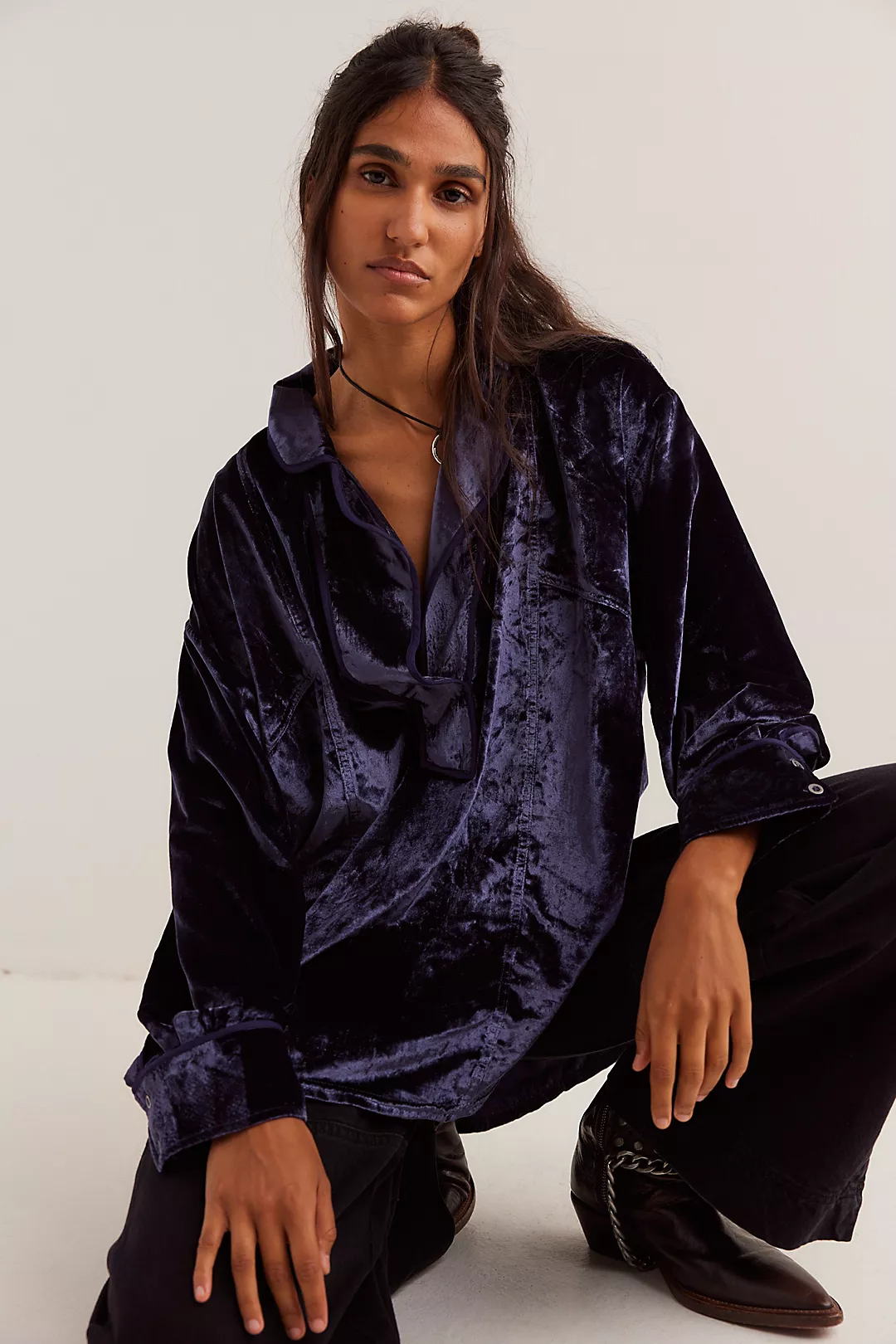 Free People Luxy Solid Velvet Shirt