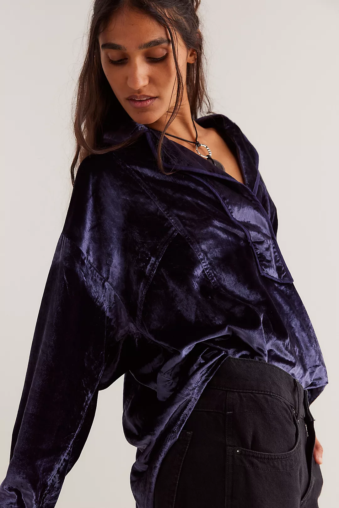 Free People Luxy Solid Velvet Shirt