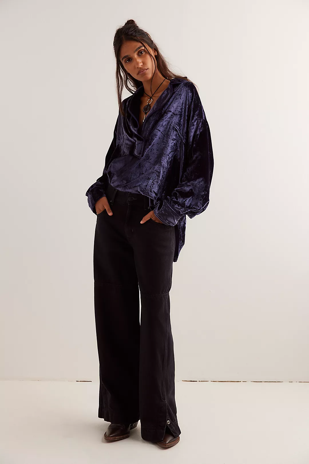 Free People Luxy Solid Velvet Shirt