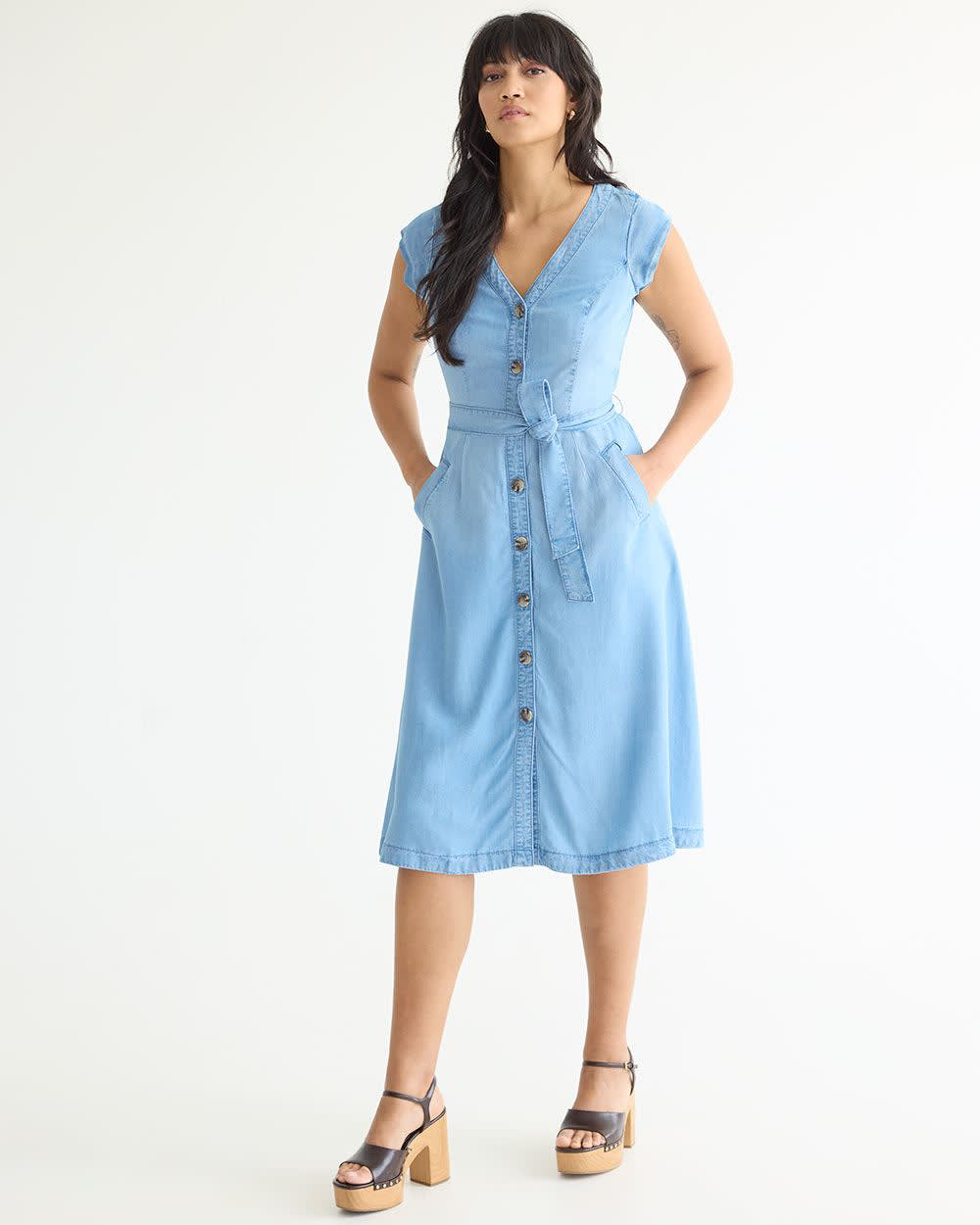 Tencel Midi Dress with Front Tie