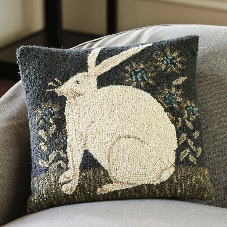 Hare with Sunflowers Hooked Pillow
