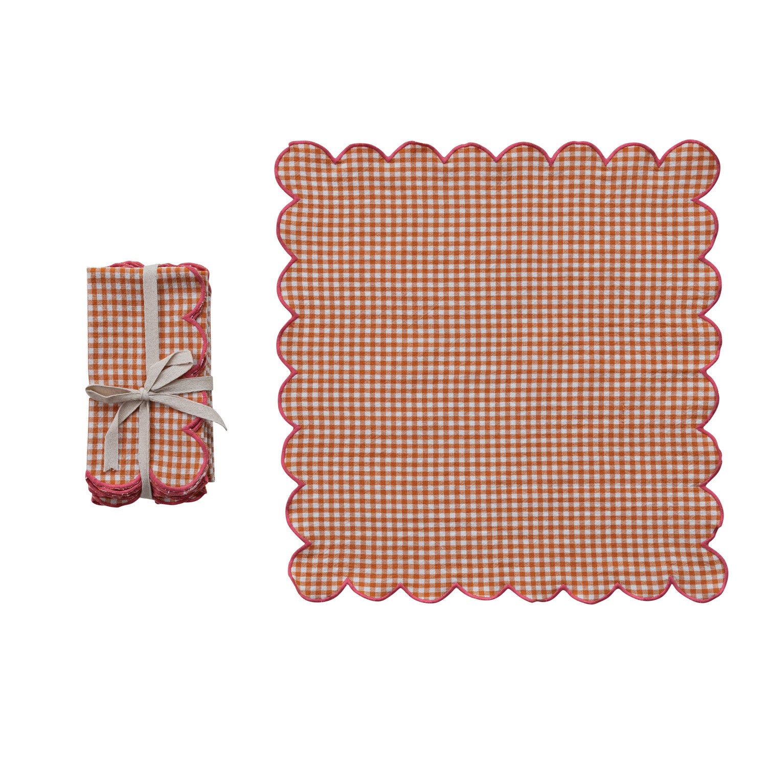 Gingham Cotton Scalloped Edge Napkins S/4