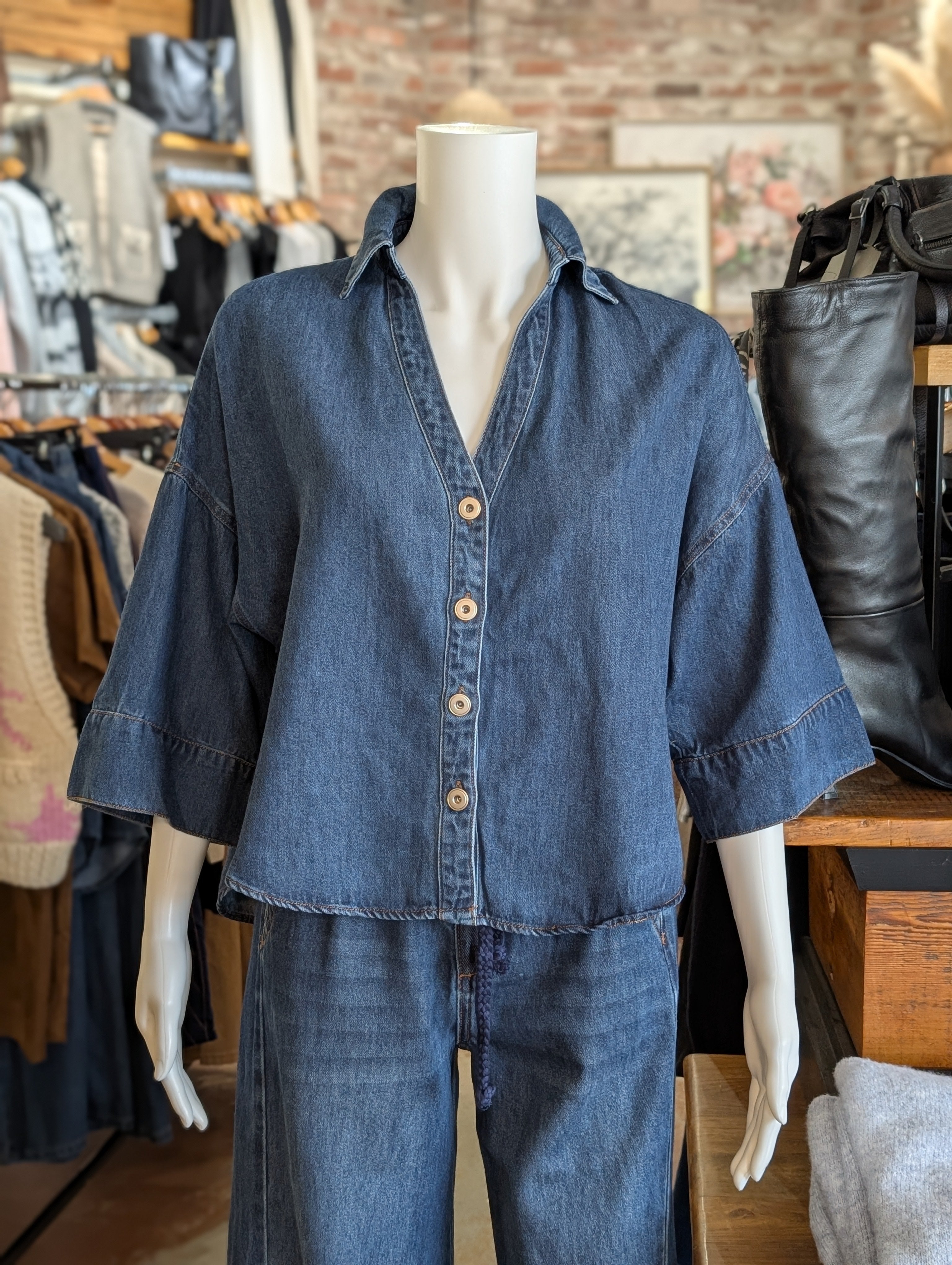 Denim V Neck Top