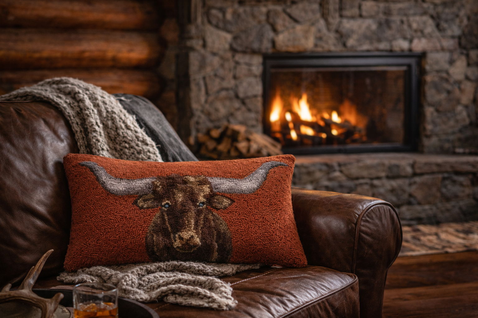 Longhorn Hooked Pillow