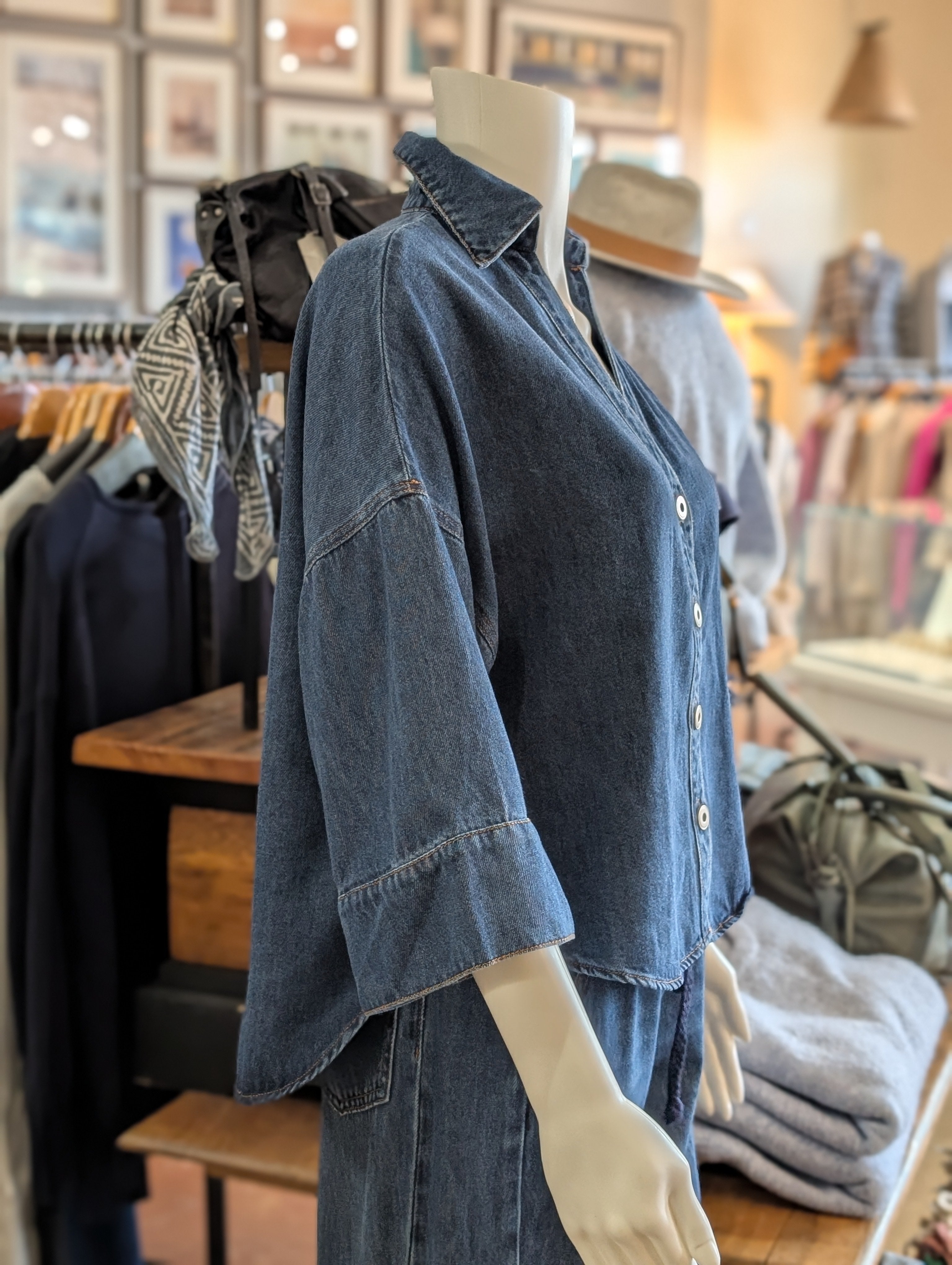 Denim V Neck Top