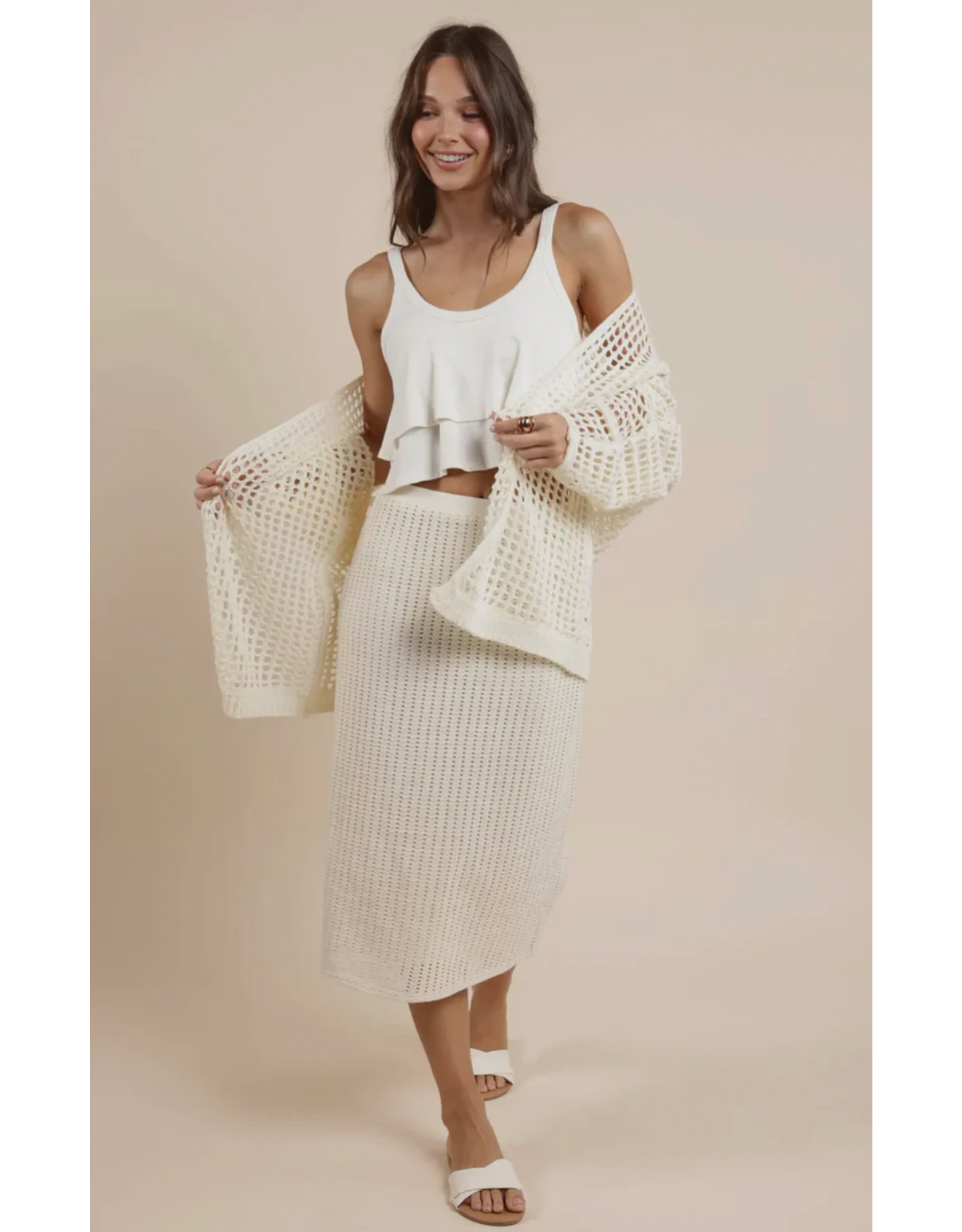 Peach Fuzz Open Knit Cardi