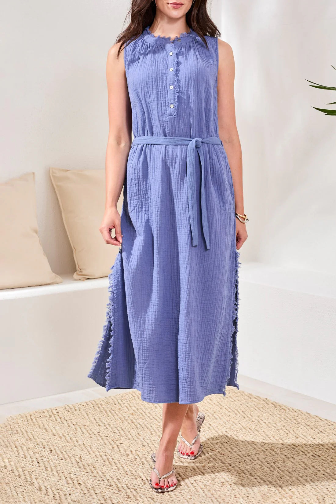 Crinkle Gauze Belted Maxi Dress