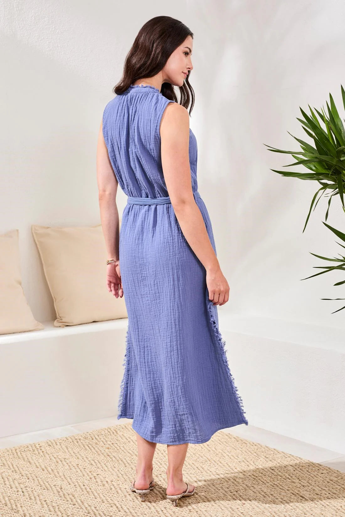 Crinkle Gauze Belted Maxi Dress