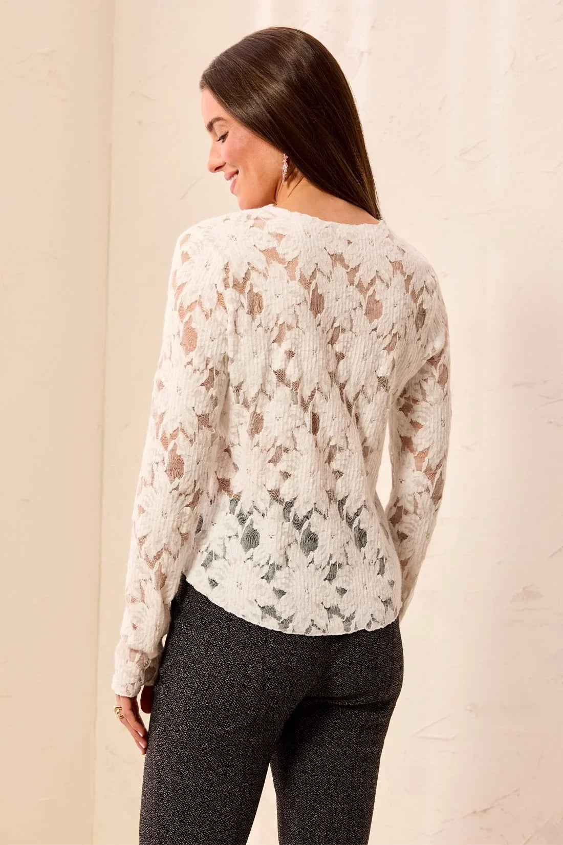 Fancy Floral Lace Button Cardigan Top