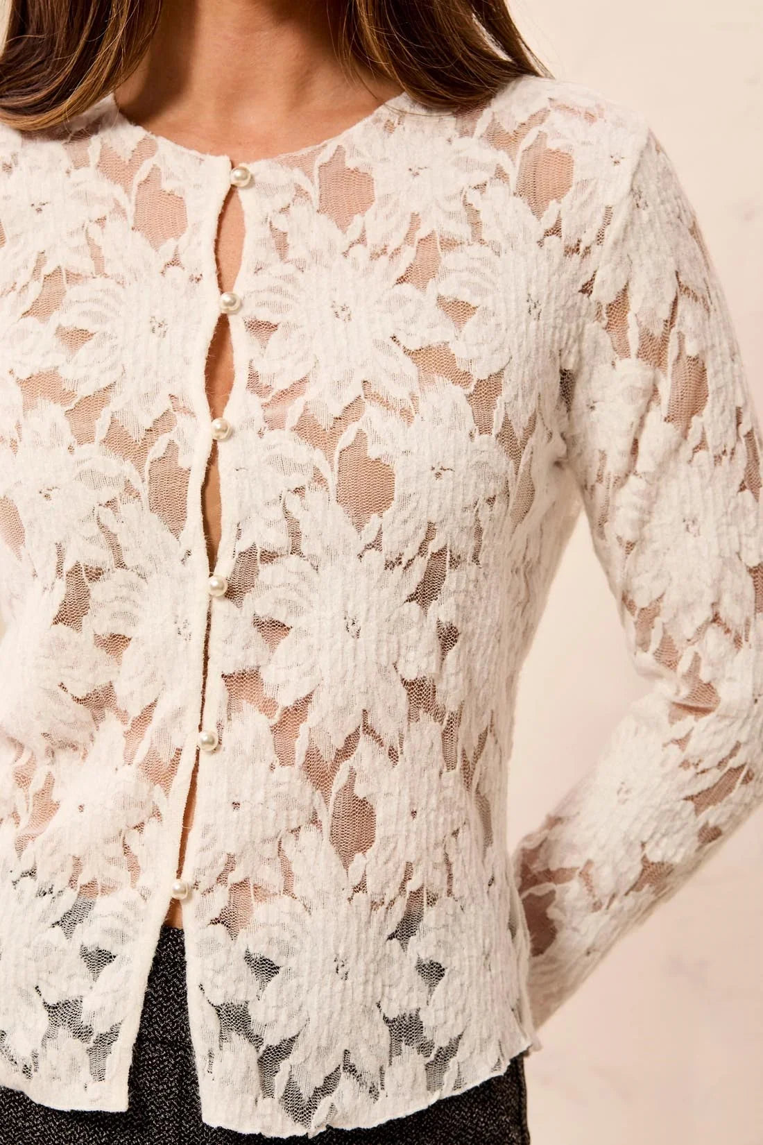 Fancy Floral Lace Button Cardigan Top