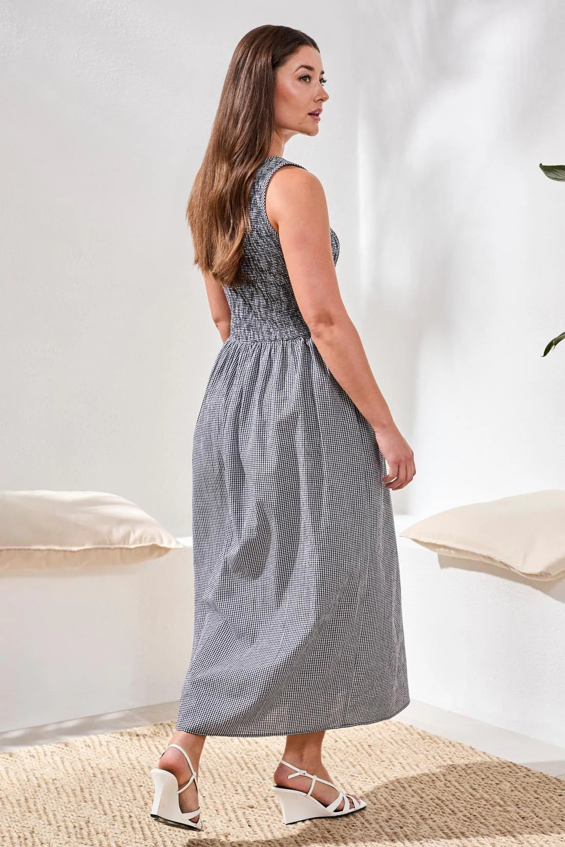 Gingham Smocked Bodice Maxi Dress