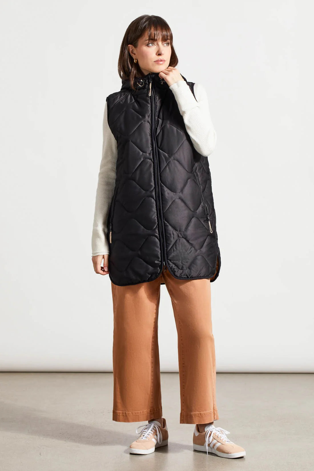 TRIBAL REVERSIBLE HOODED PUFFER VEST WITH HI-LOW HEM