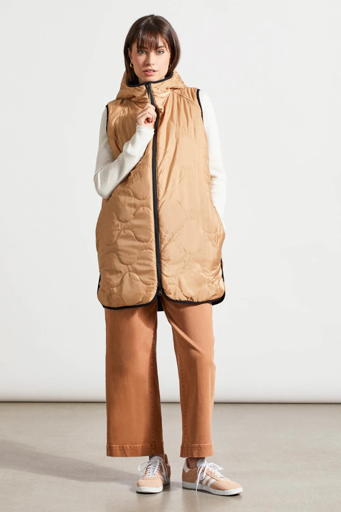 TRIBAL REVERSIBLE HOODED PUFFER VEST WITH HI-LOW HEM