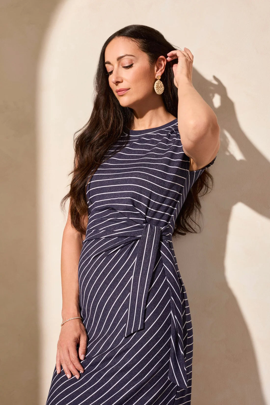 Waist Tie Nautical Stripe French Terry Dress